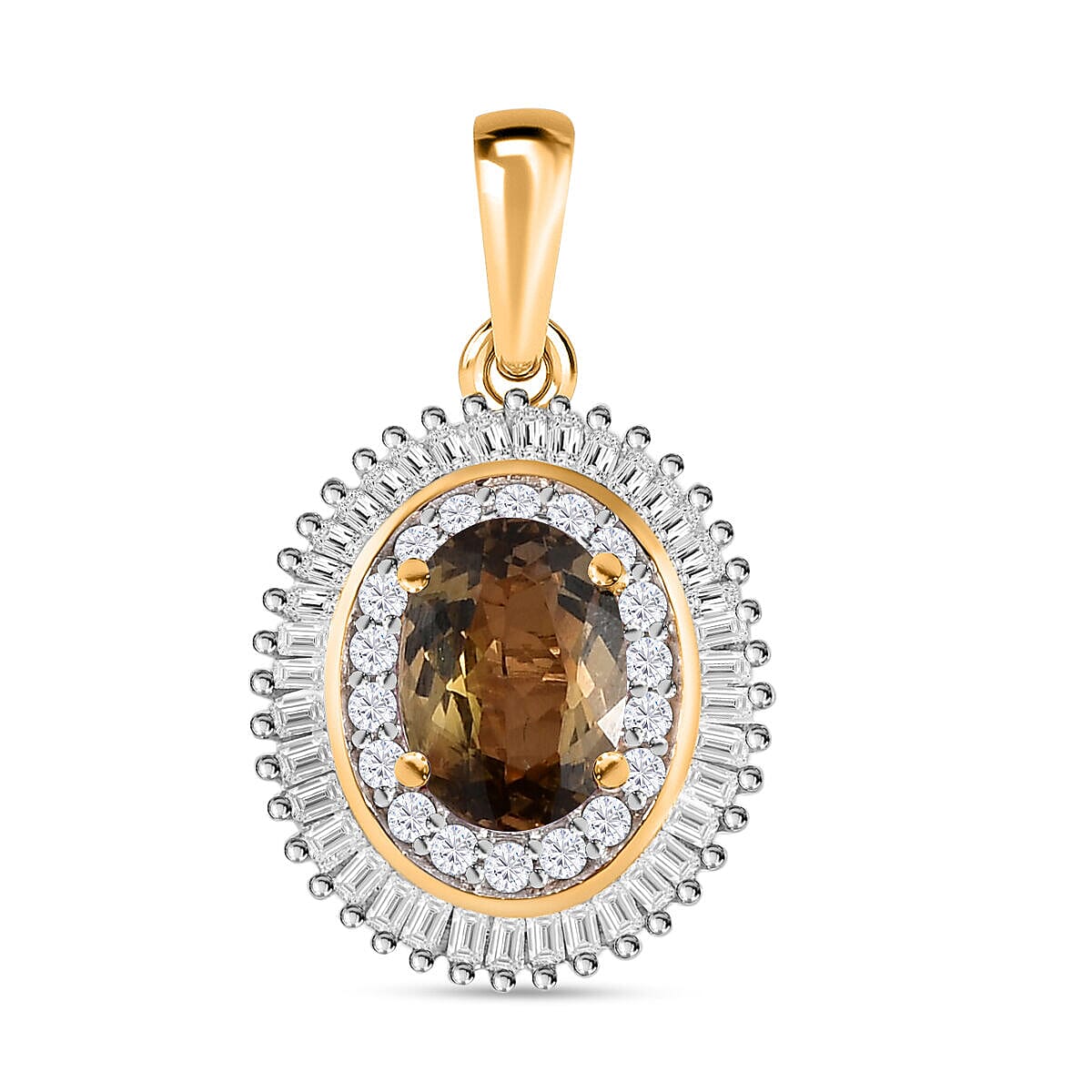 9K Yellow Gold Yellow Tanzanite and Diamond Pendant 1.13 Ct