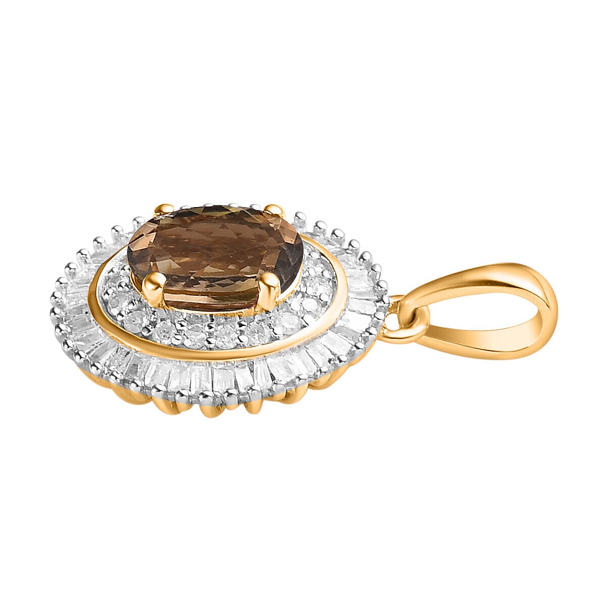 9K Yellow Gold Yellow Tanzanite and Diamond Pendant 1.13 Ct