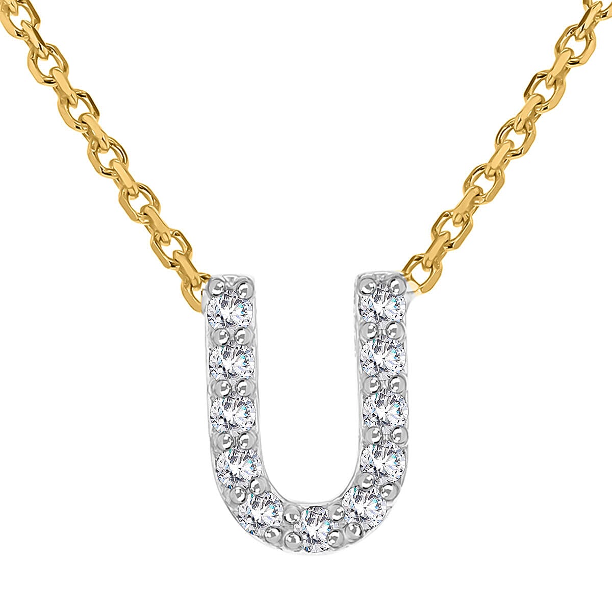 9K Yellow and White Gold With VS SI Diamond Mini Initial U Necklace 17 Inch