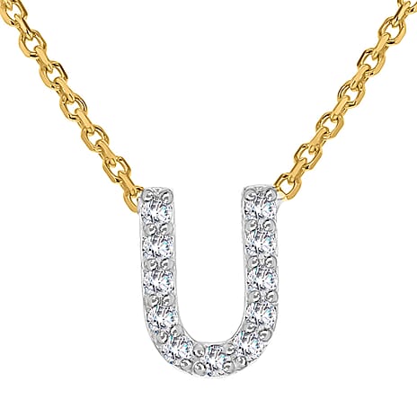 9K Yellow and White Gold With VS SI Diamond Mini Initial U Necklace 17 Inch