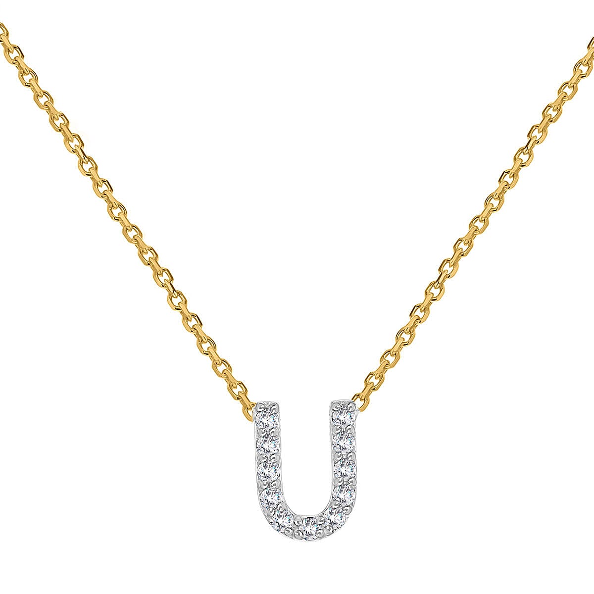 9K Yellow and White Gold With VS SI Diamond Mini Initial U Necklace 17 Inch