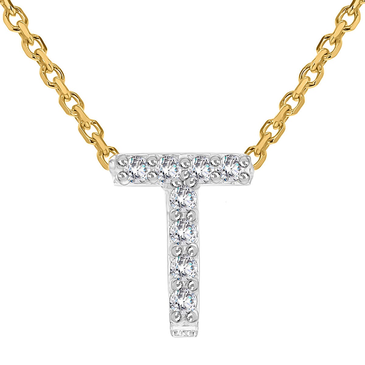 9K Yellow and White Gold With VS SI Diamond Mini Initial T Necklace 17 Inch