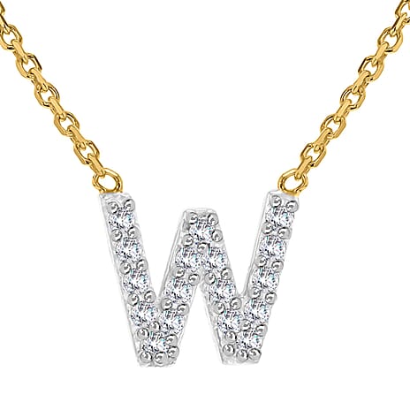 9K Yellow and White Gold With VS SI Diamond Mini Initial W Necklace 17 Inch