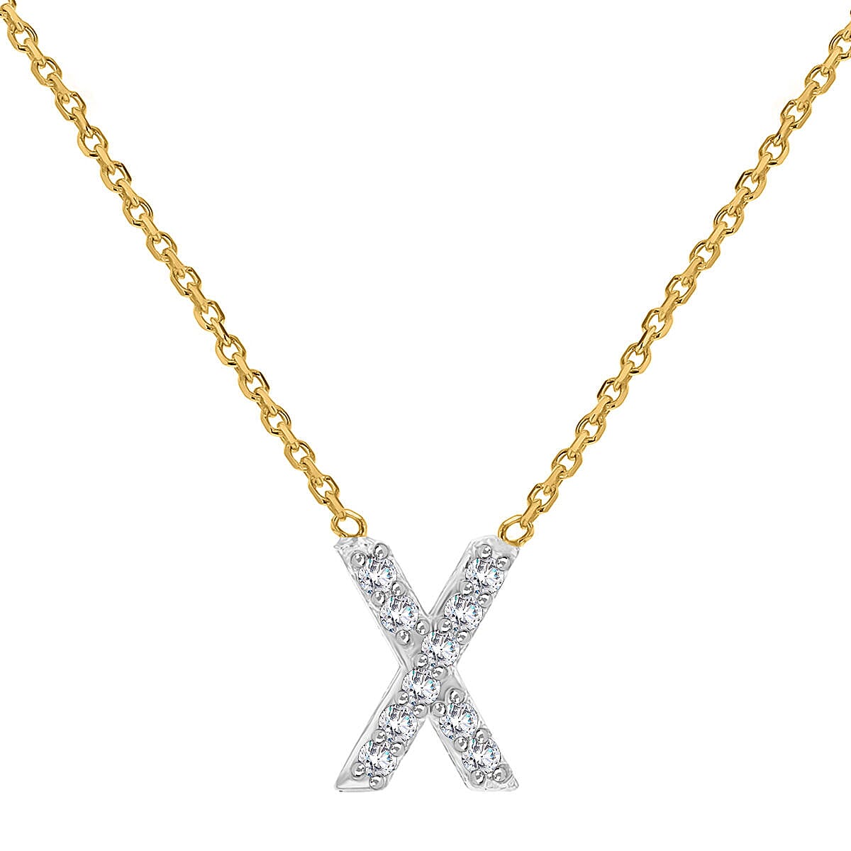 9K Yellow and White Gold With VS SI Diamond Mini Initial X Necklace 17 Inch