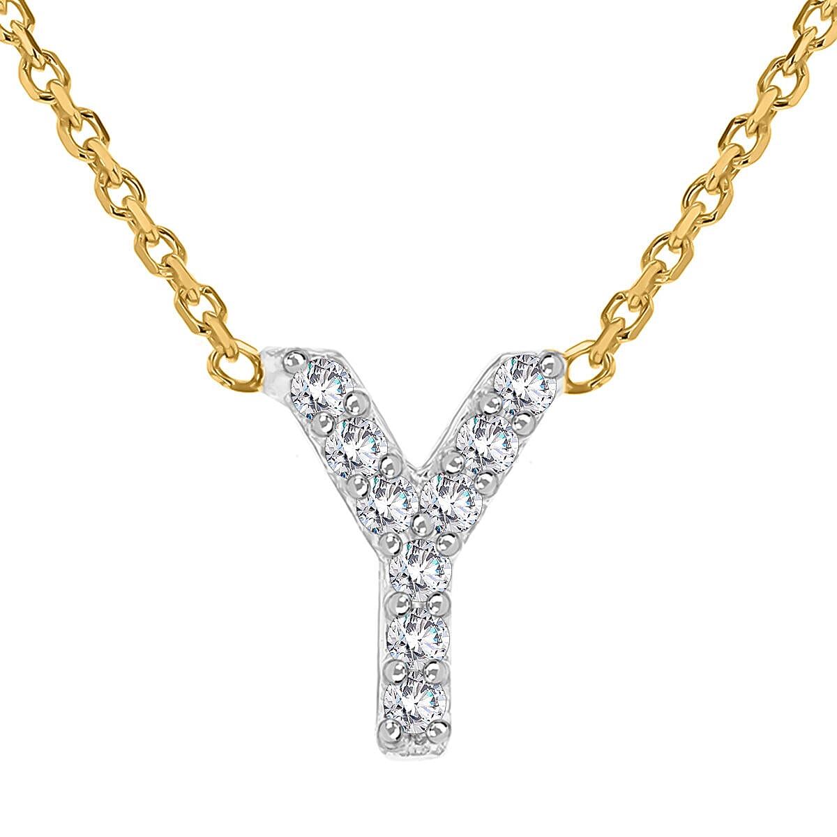 9K Yellow and White Gold With VS SI Diamond Mini Initial Y Necklace 17 Inch