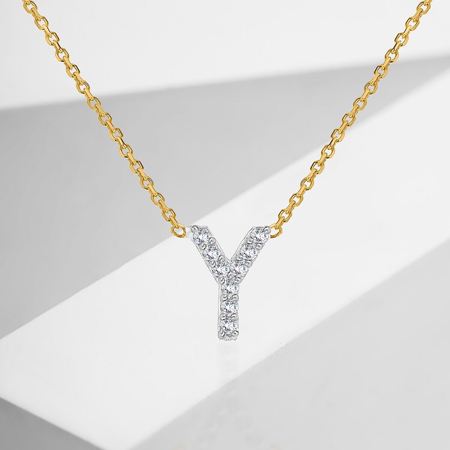 9K Yellow and White Gold With VS SI Diamond Mini Initial Y Necklace 17 Inch