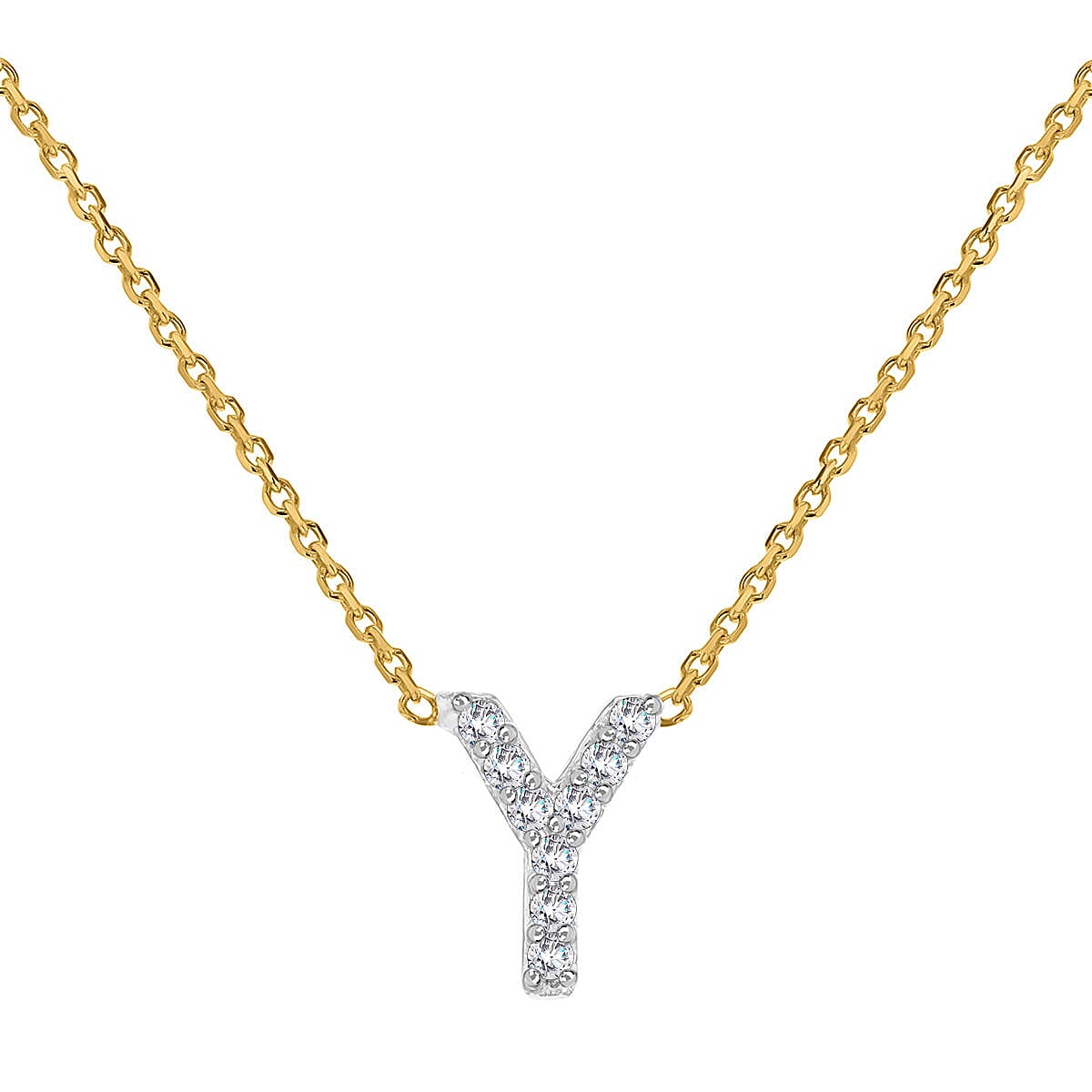 9K Yellow and White Gold With VS SI Diamond Mini Initial Y Necklace 17 Inch