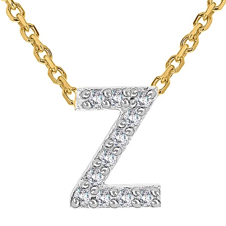 9K Yellow and White Gold With VS SI Diamond Mini Initial Z Necklace 17 Inch