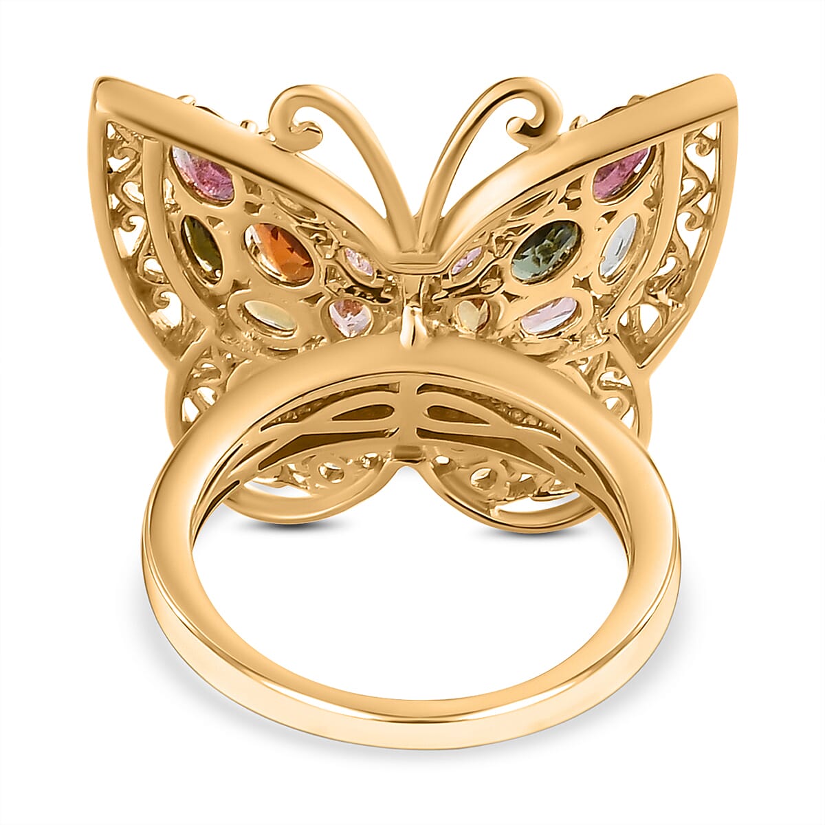 Multi -Tourmaline Buttterfly Ring in Vermeil Yellow Gold Overlay Sterling Silver 4.16 Ct, Silver Wt. 7.30 Gms.