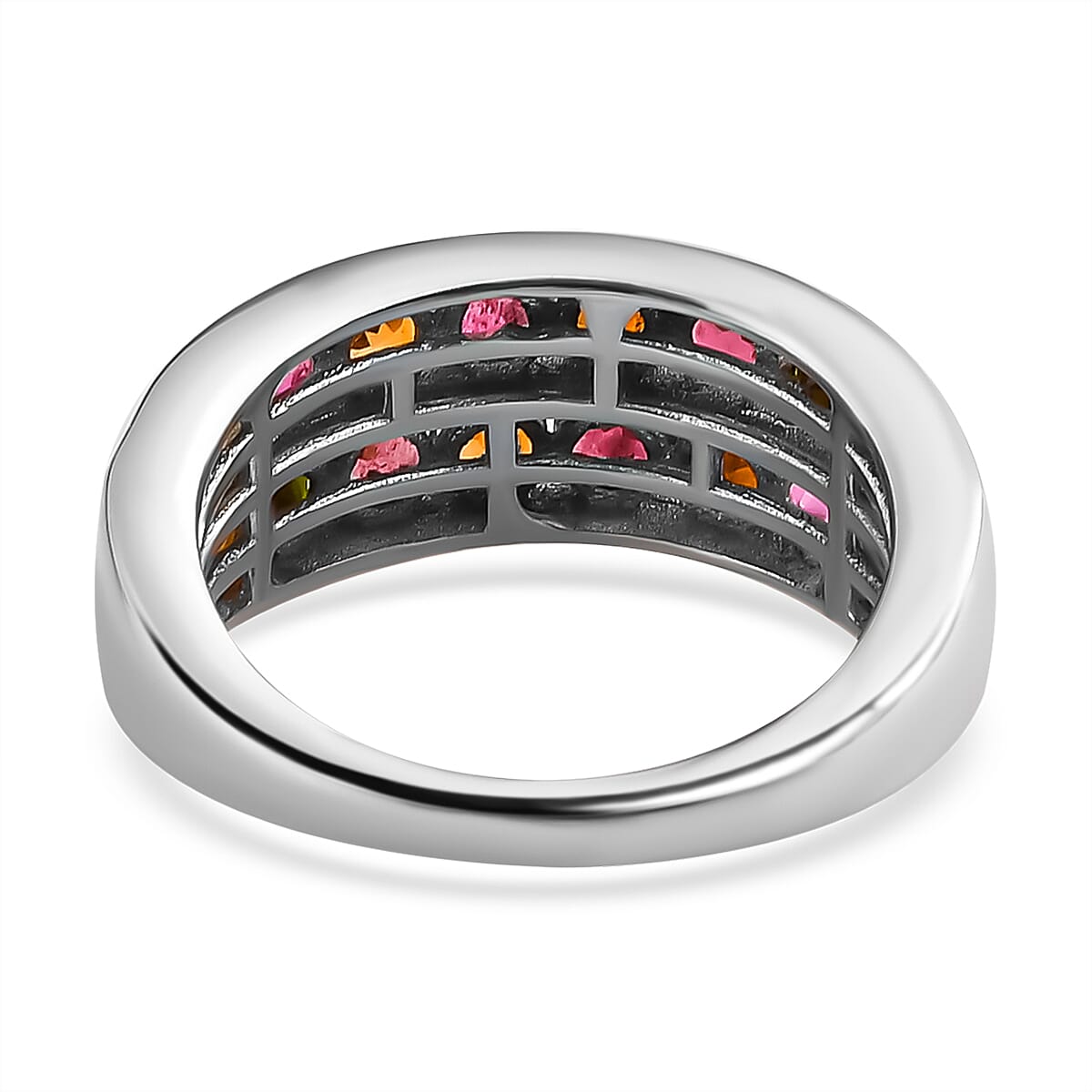 Multi -Tourmaline Band Ring in Platinum Overlay Sterling Silver 1.84 Ct.