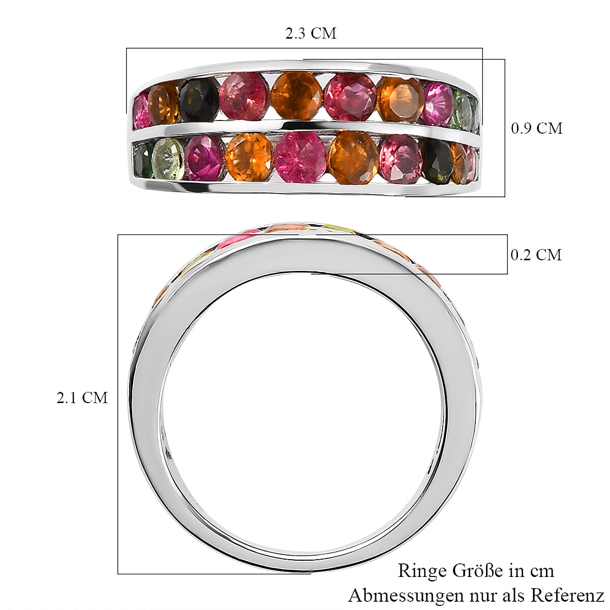 Multi -Tourmaline Band Ring in Platinum Overlay Sterling Silver 1.84 Ct.