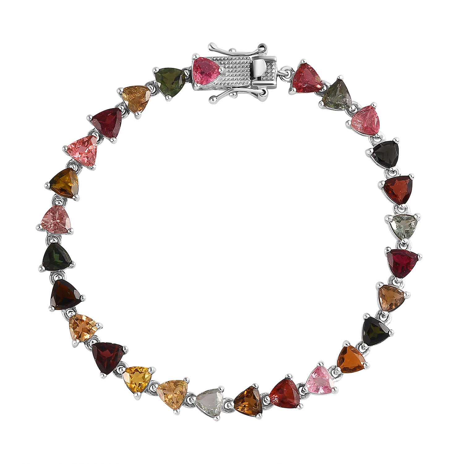Multi-Tourmaline Bracelet (Size - 7.5) in Platinum Overlay Sterling Silver 11.02 Ct, Silver Wt. 8.50 Gms