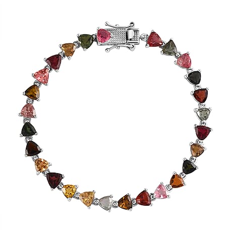 Multi-Tourmaline Bracelet (Size - 7.5) in Platinum Overlay Sterling Silver 11.02 Ct, Silver Wt. 8.50 Gms
