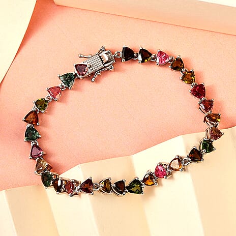 Multi-Tourmaline Bracelet (Size - 7.5) in Platinum Overlay Sterling Silver 11.02 Ct, Silver Wt. 8.50 Gms
