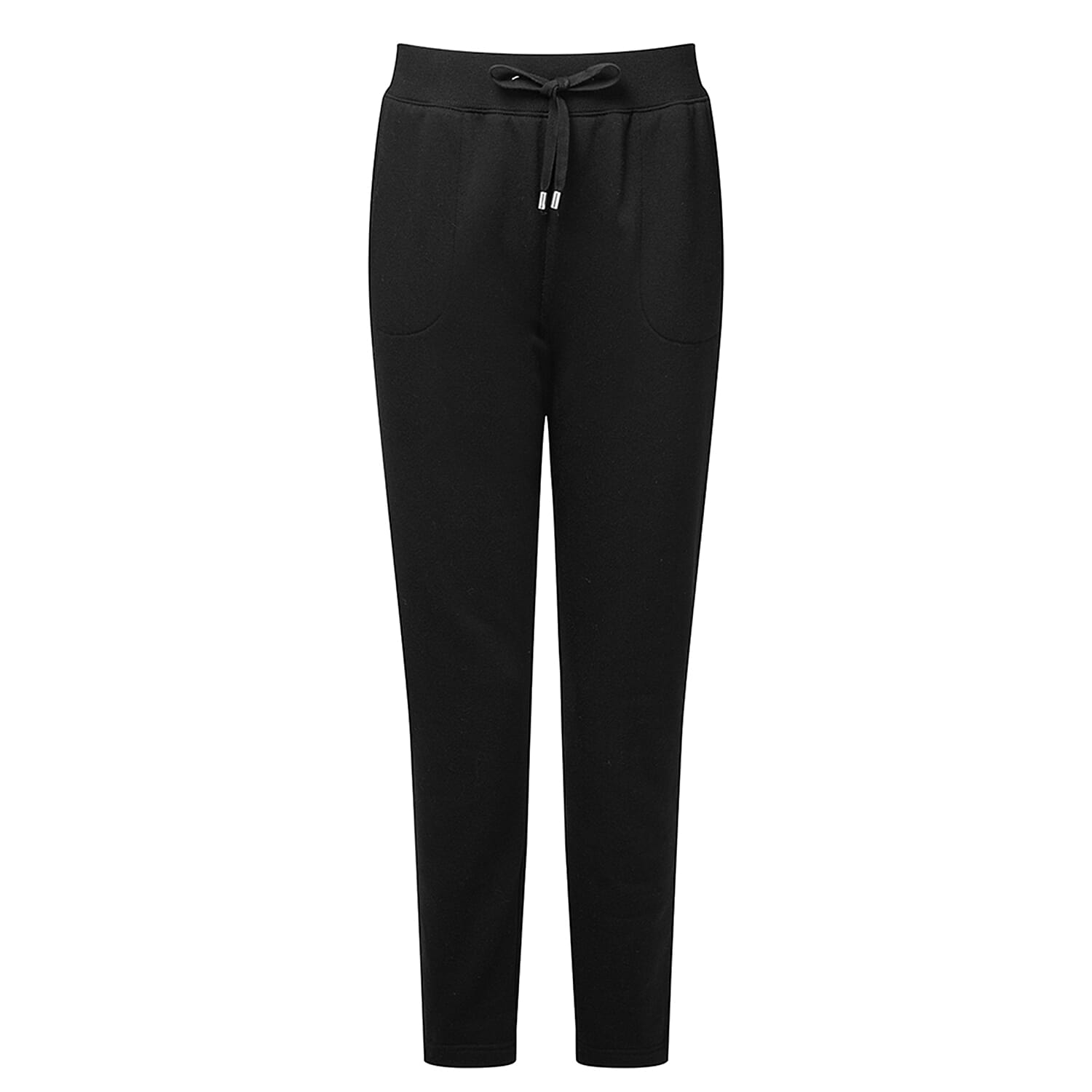 Fleece Lined Jogger with Elasticated Waistband and Tie Waist - Black