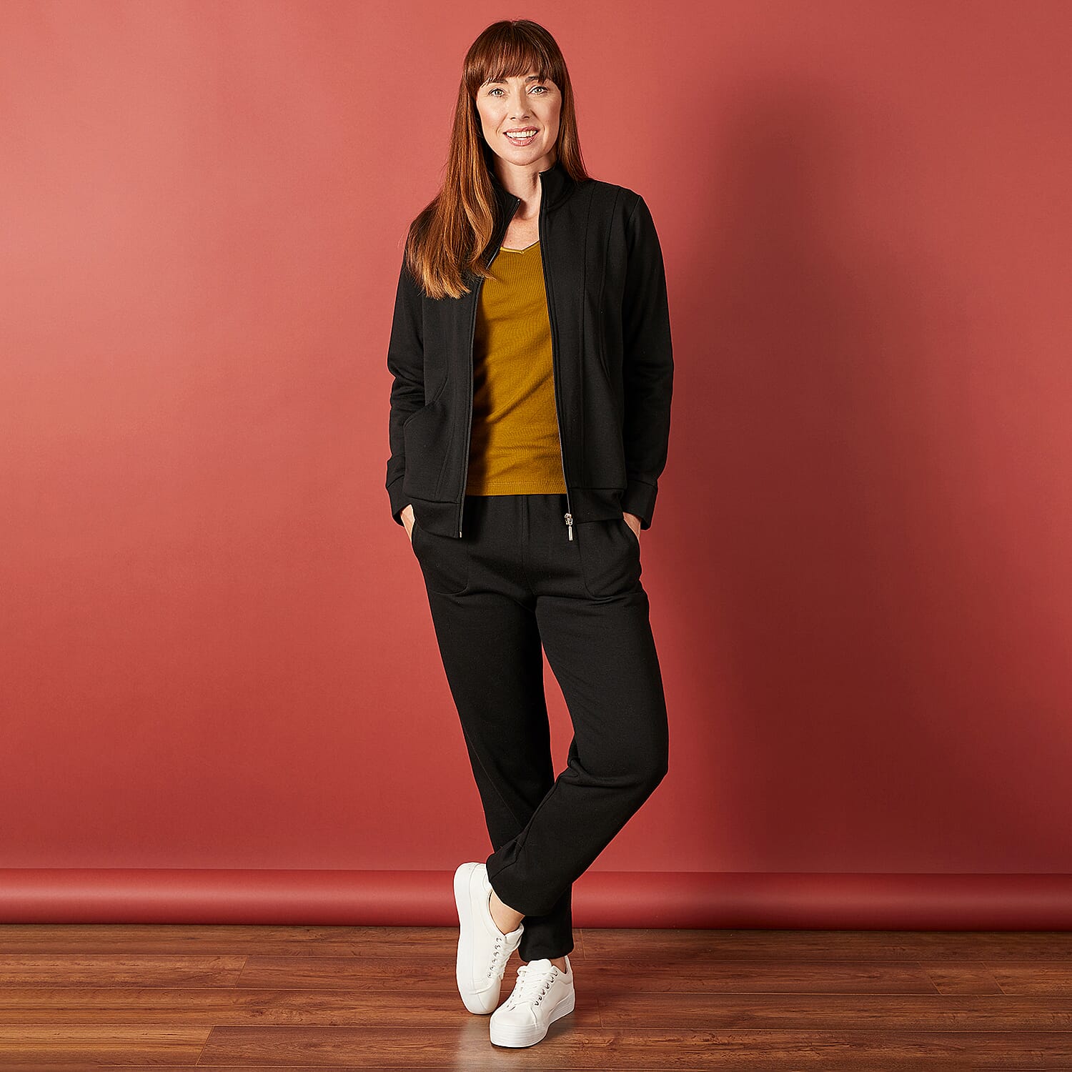 Fleece Lined Jogger with Elasticated Waistband and Tie Waist - Black