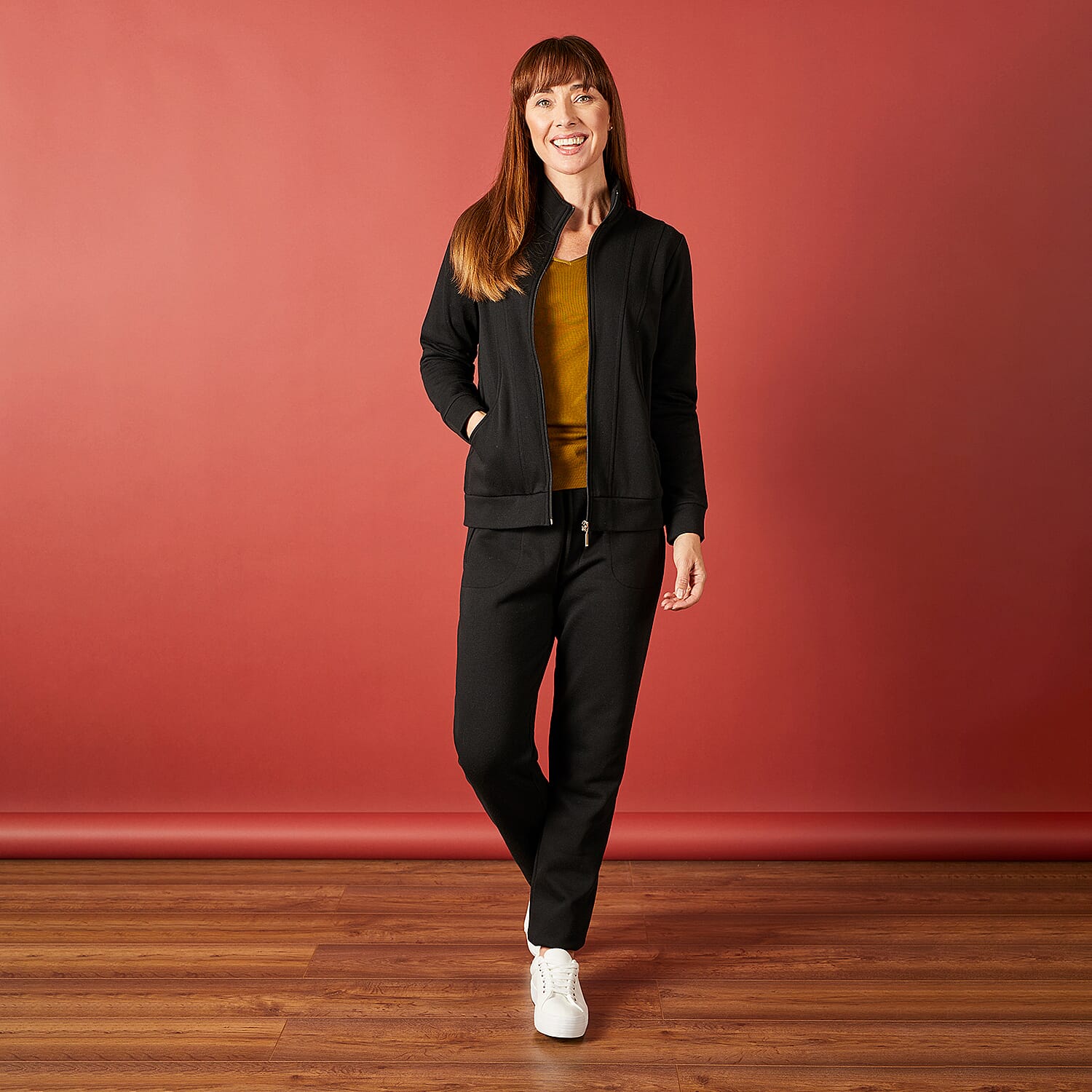 Fleece Lined Jogger with Elasticated Waistband and Tie Waist - Black