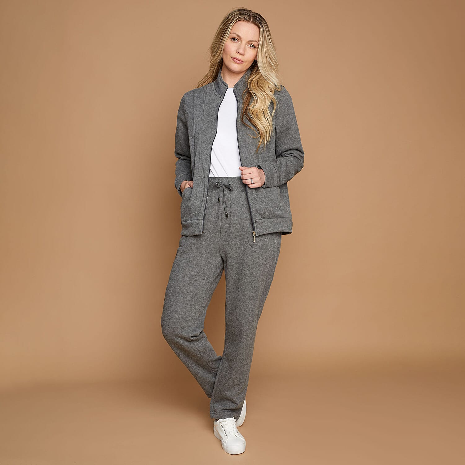 Fleece Lined Jogger with Elasticated Waistband and Tie Waist - Black