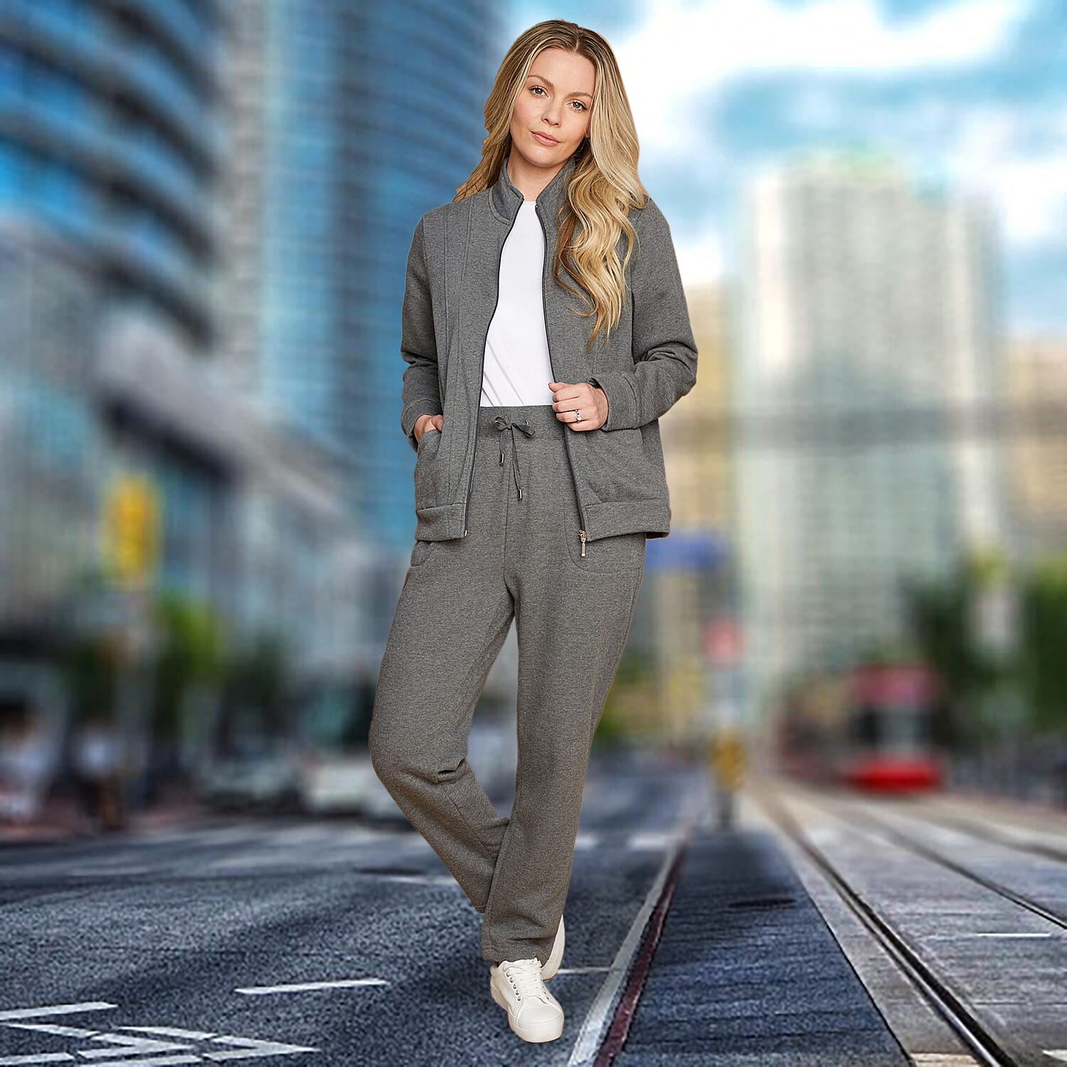 Fleece Lined Jogger with Elasticated Waistband and Tie Waist - Black