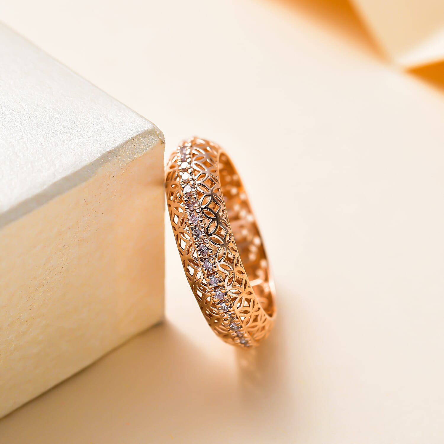 9K Rose Gold SGL Certified Natural Pink Diamond Ring 0.33 Ct.