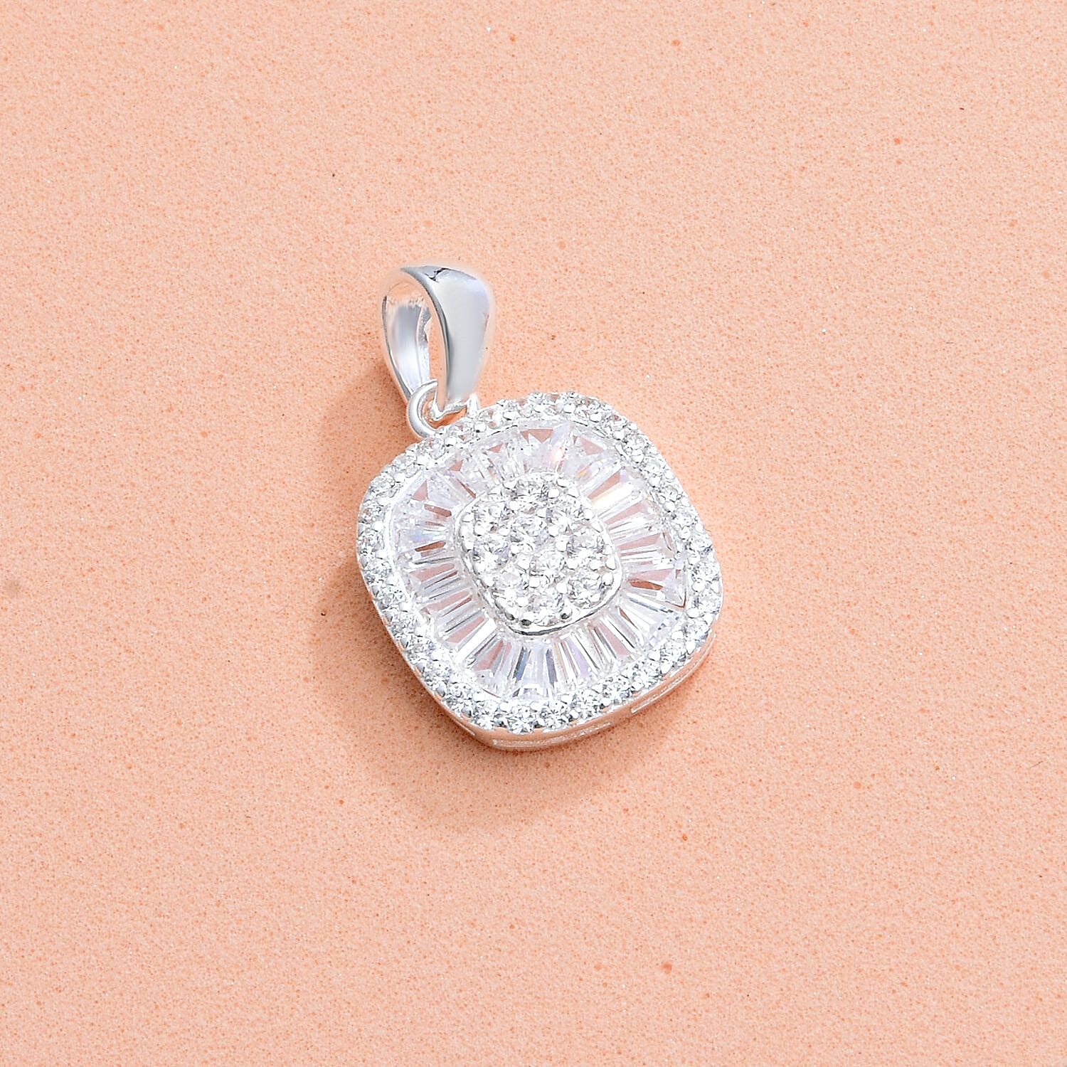 ELANZA Simulated Diamond Cluster Pendant in Sterling Silver