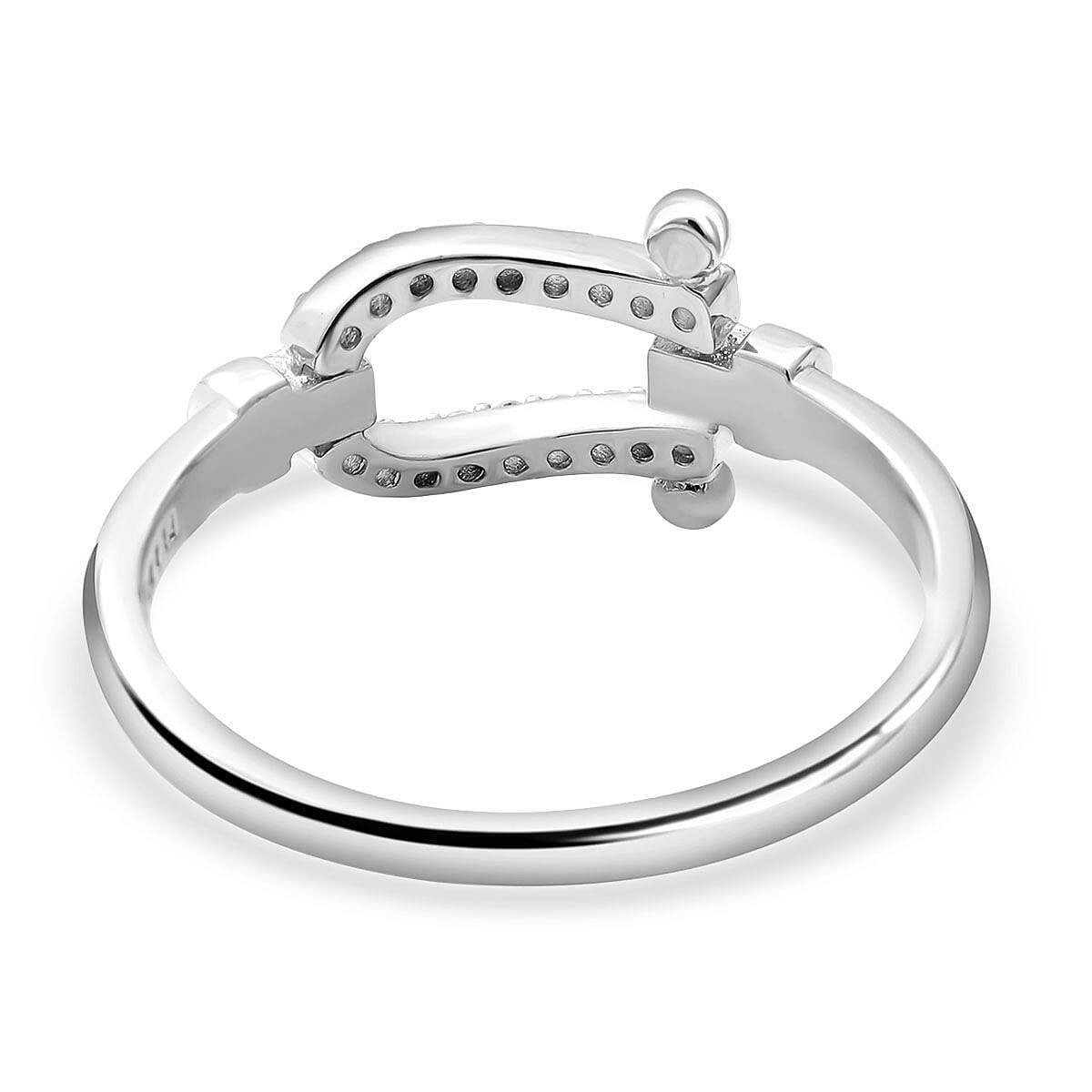 ELANZA Simulated Diamond Horseshoe Ring in Rhodium Overlay Sterling Silver
