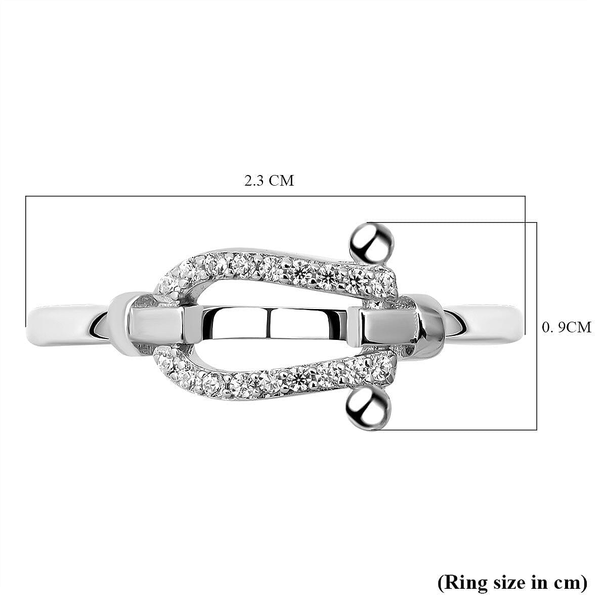 ELANZA Simulated Diamond Horseshoe Ring in Rhodium Overlay Sterling Silver
