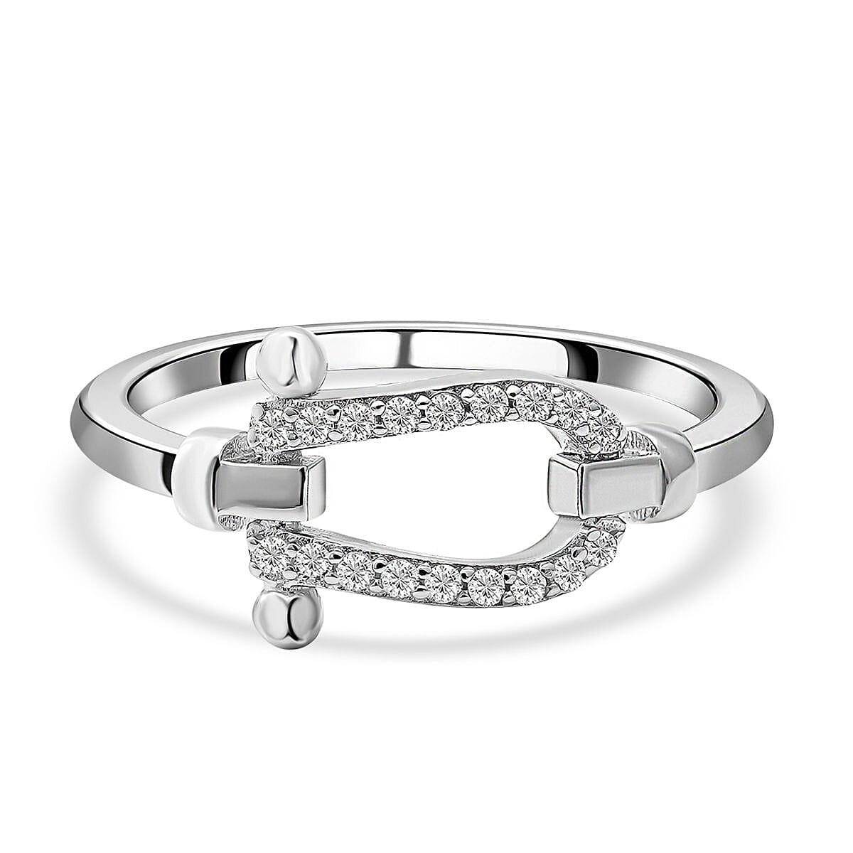 ELANZA Simulated Diamond Horseshoe Ring in Rhodium Overlay Sterling Silver