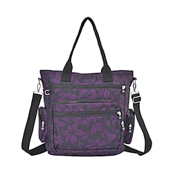 Multi Pocket Leaf Pattern Tote Bag (Size 36x33x13 cm) - Black