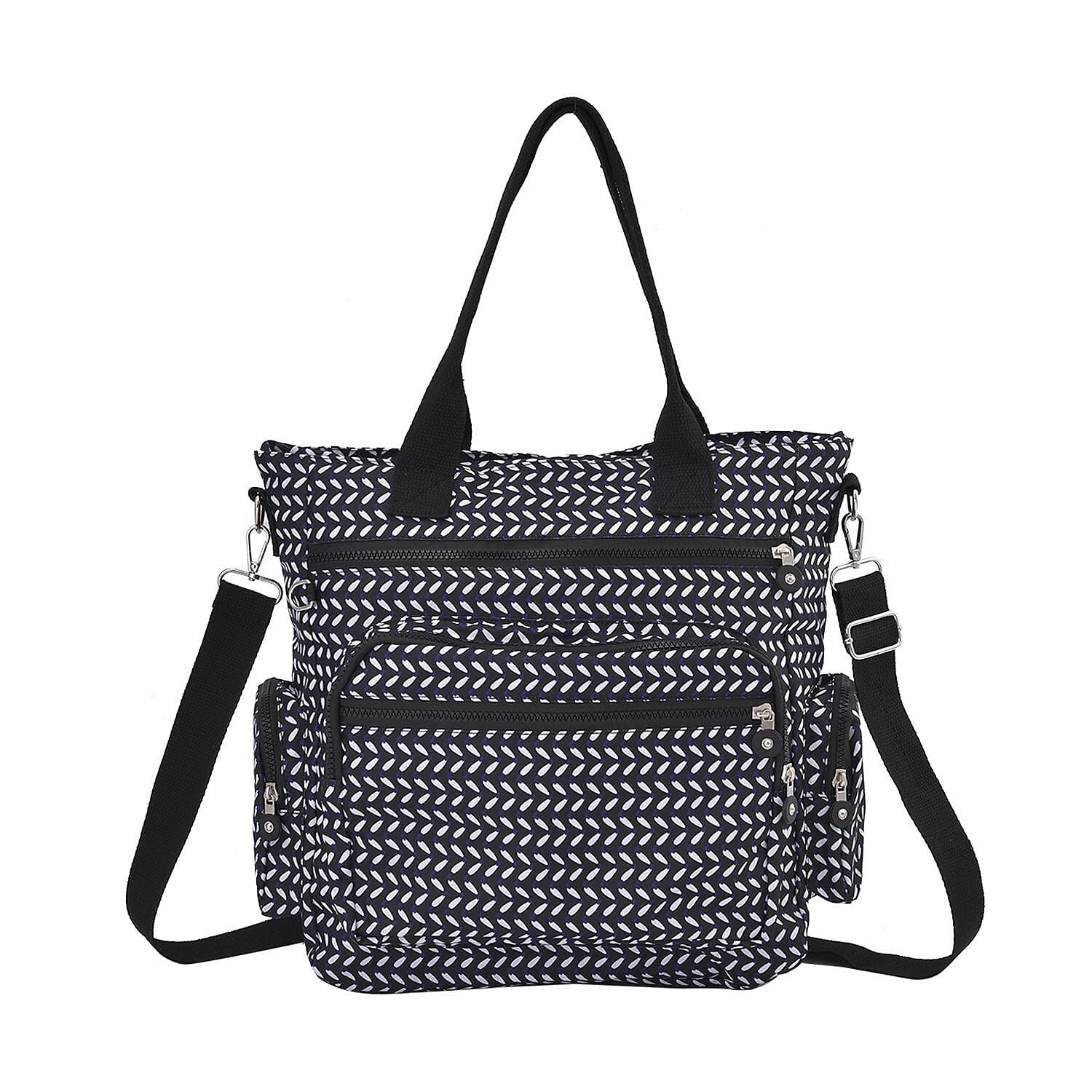 Multi Pocket Leaf Pattern Tote Bag (Size 36x33x13 cm) - Navy