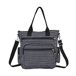 Multi Pocket Leaf Pattern Tote Bag (Size 36x33x13 cm) - Black