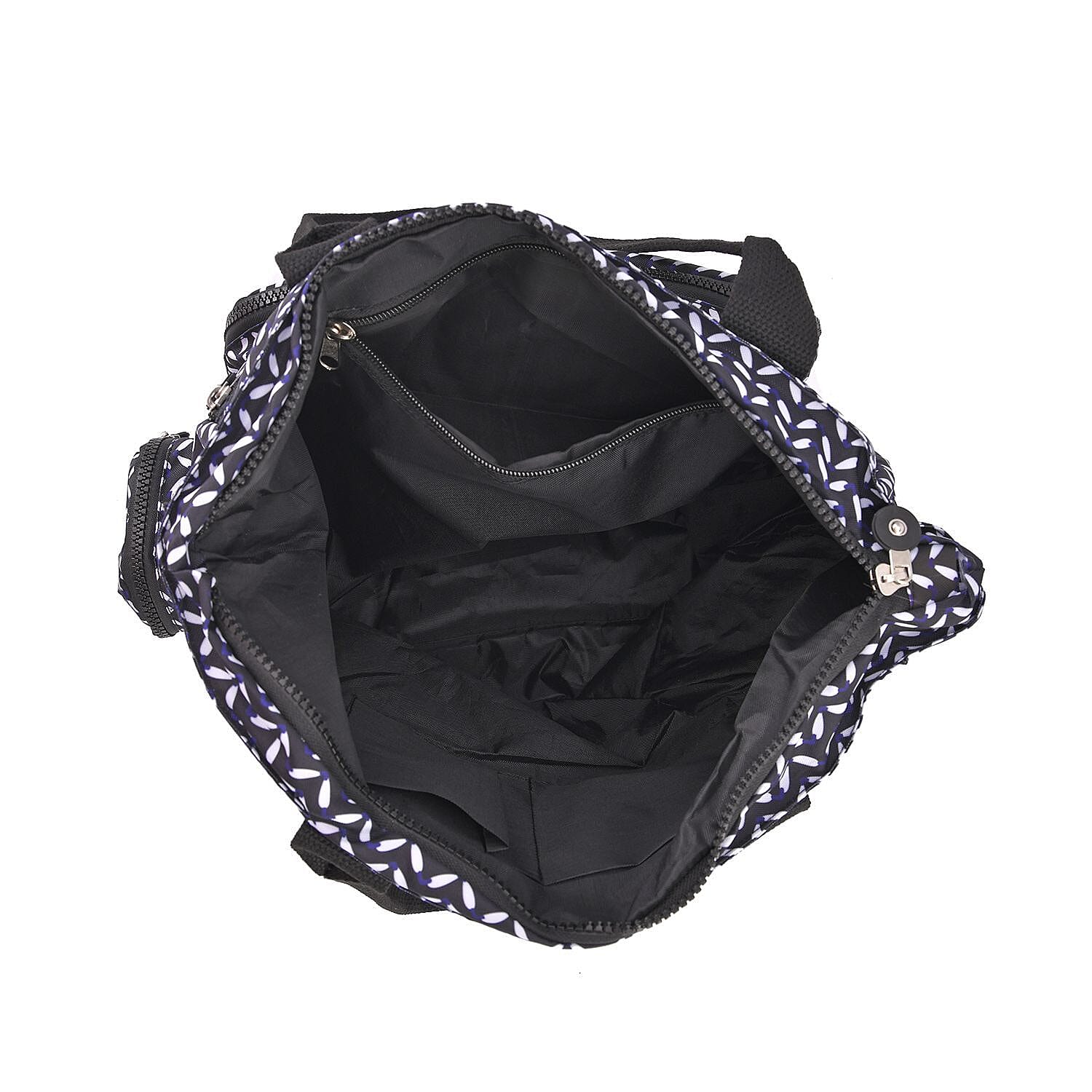 Multi Pocket Leaf Pattern Tote Bag (Size 36x33x13 cm) - Navy