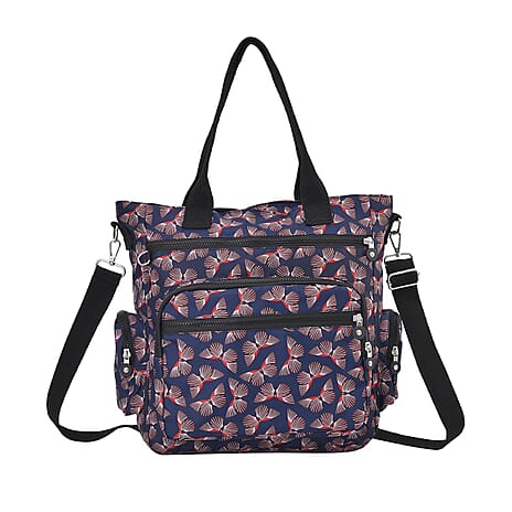 Multi Pocket Butterfly Pattern Tote Bag - Black