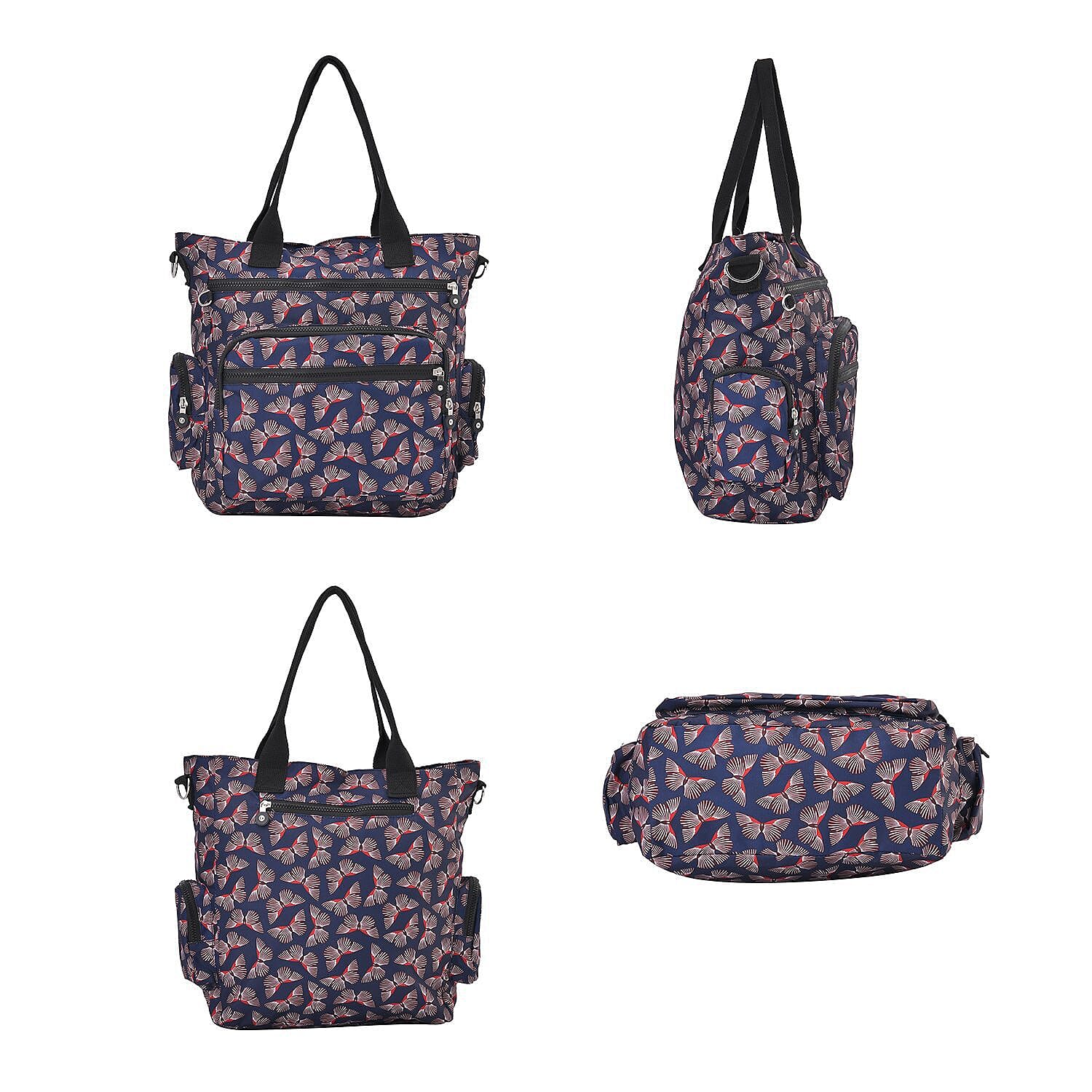 Multi Pocket Butterfly Pattern Tote Bag - Black