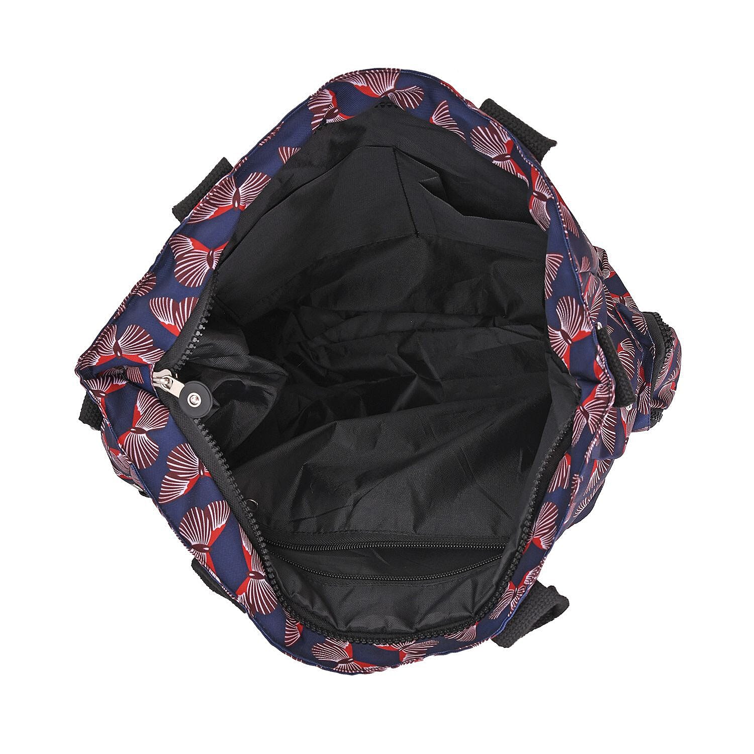 Multi Pocket Butterfly Pattern Tote Bag - Black