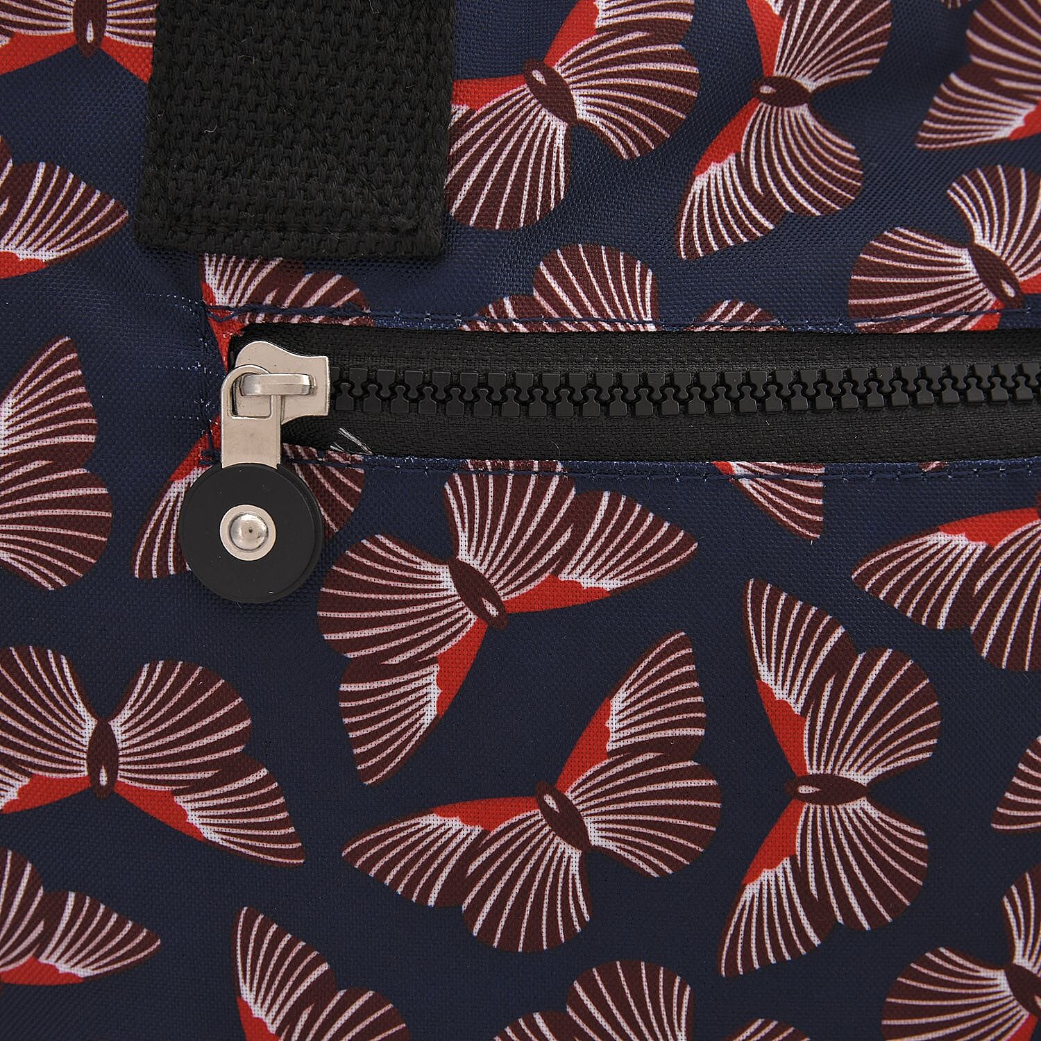 Multi Pocket Butterfly Pattern Tote Bag - Black