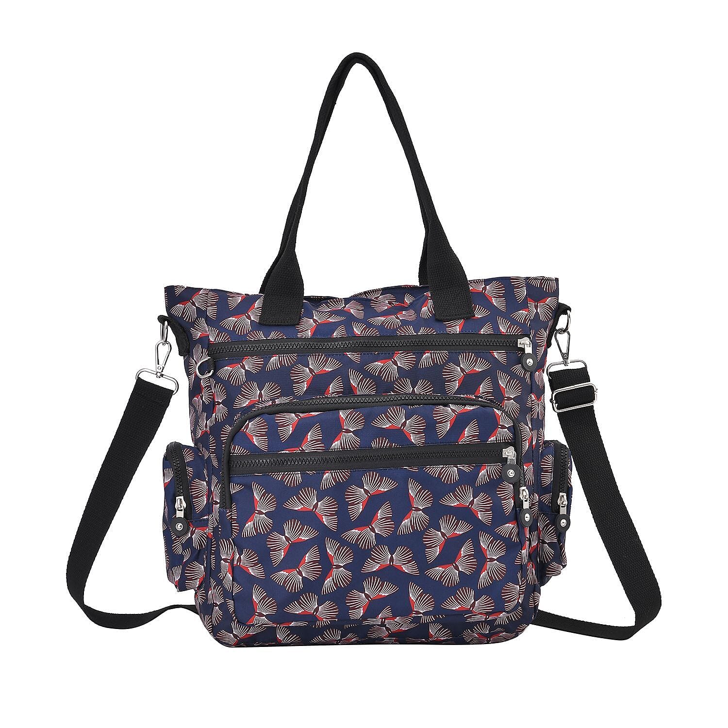Multi Pocket Butterfly Pattern Tote Bag - Black