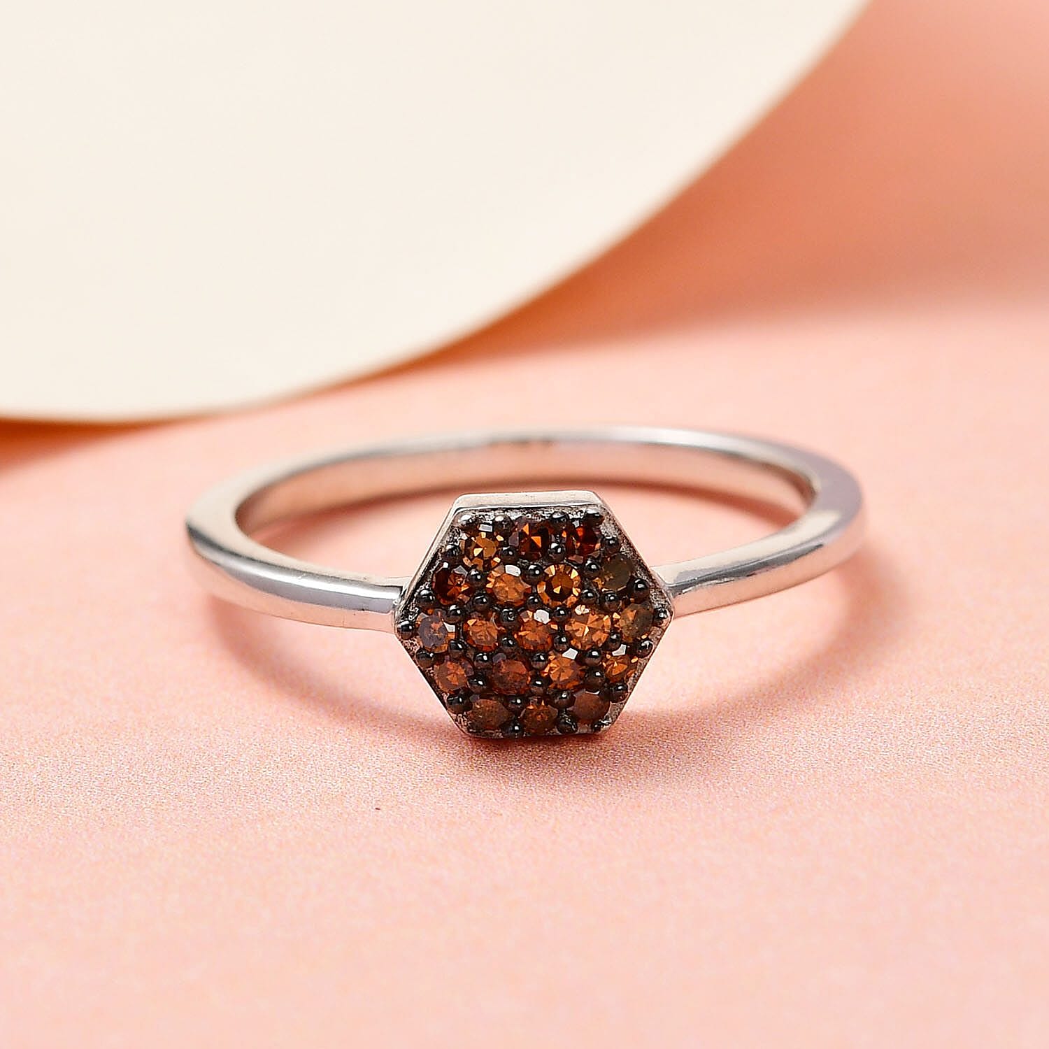 Red Diamond Ring in Platinum Overlay Sterling Silver 0.209 Ct.