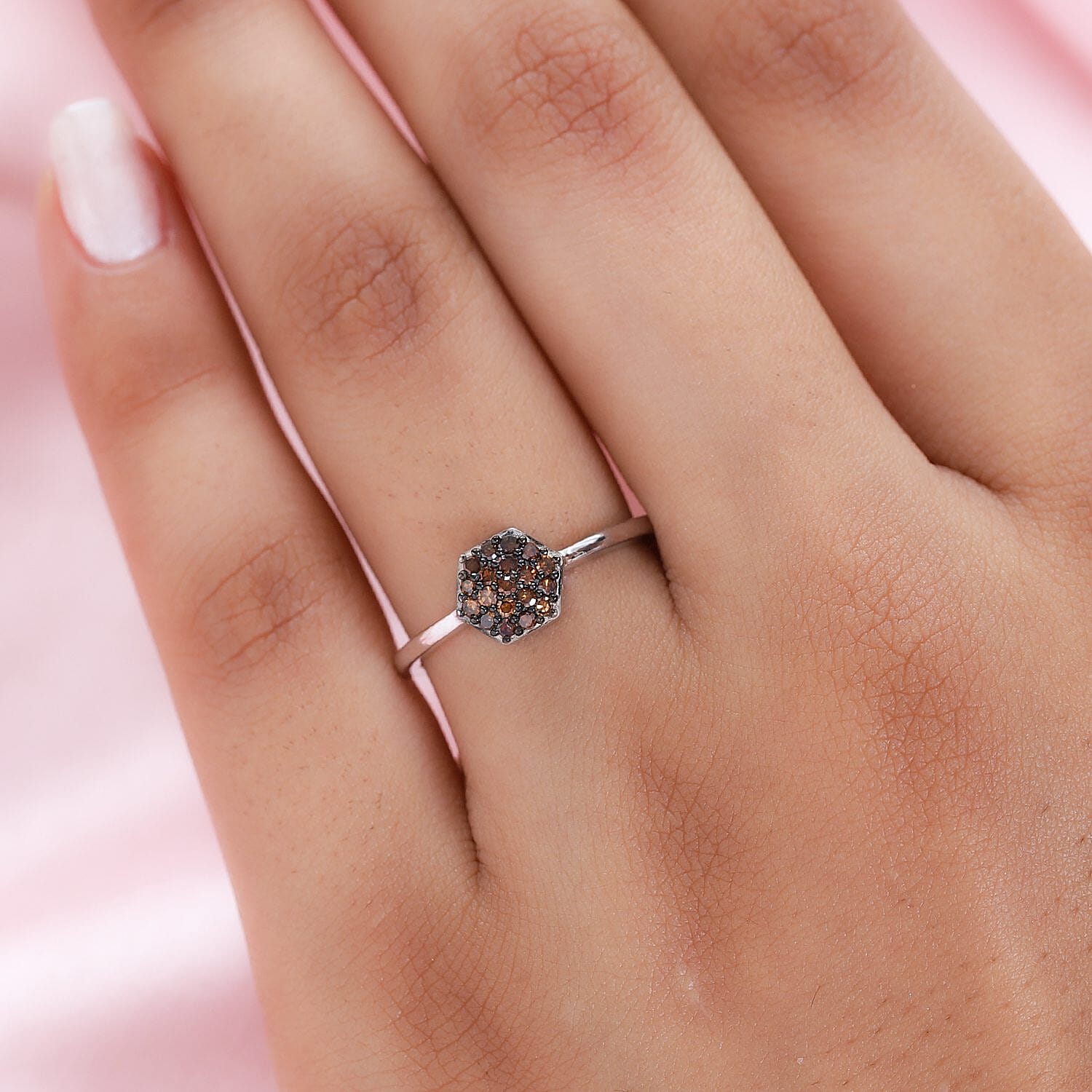 Red Diamond Ring in Platinum Overlay Sterling Silver 0.209 Ct.