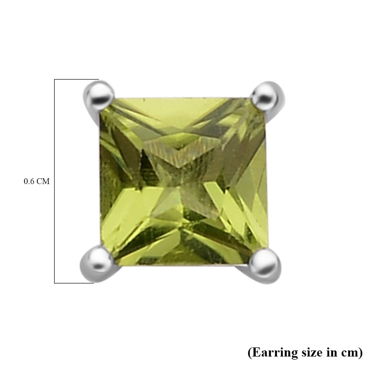 Hebei Peridot (Princess Cut) Stud Earrings (with Push Back) in Rhodium Overlay Sterling Silver 2.18 Ct.