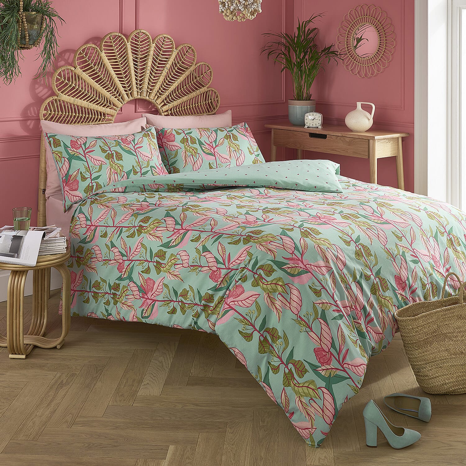 3 Piece Set - Kate Merritt River Walks Cotton Duvet Cover with 2 Pillow Covers (Double Size, 200x200 Cm) - Turquoise and Multi