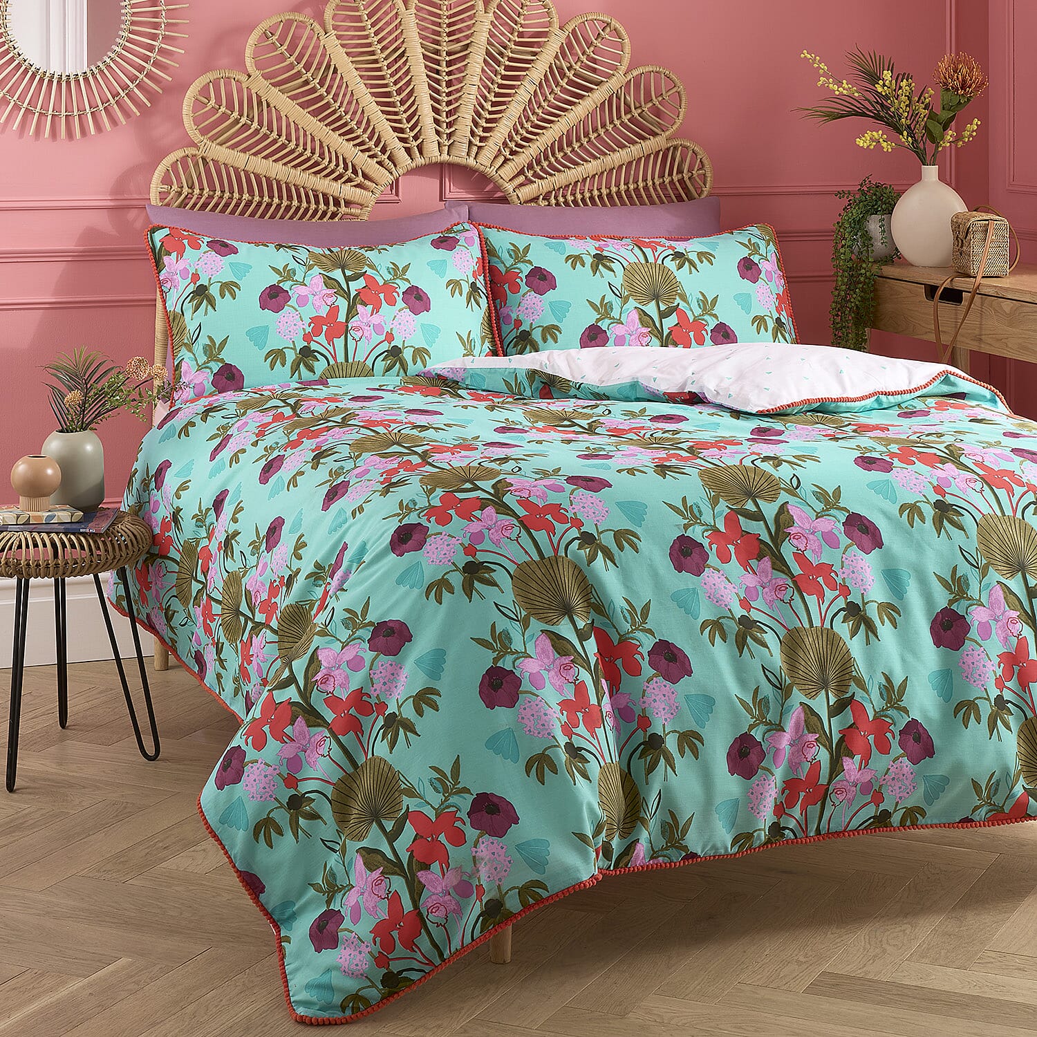 Kate Merritt Tropical Garden Cotton Duvet Cover Sets King - Green & Multi