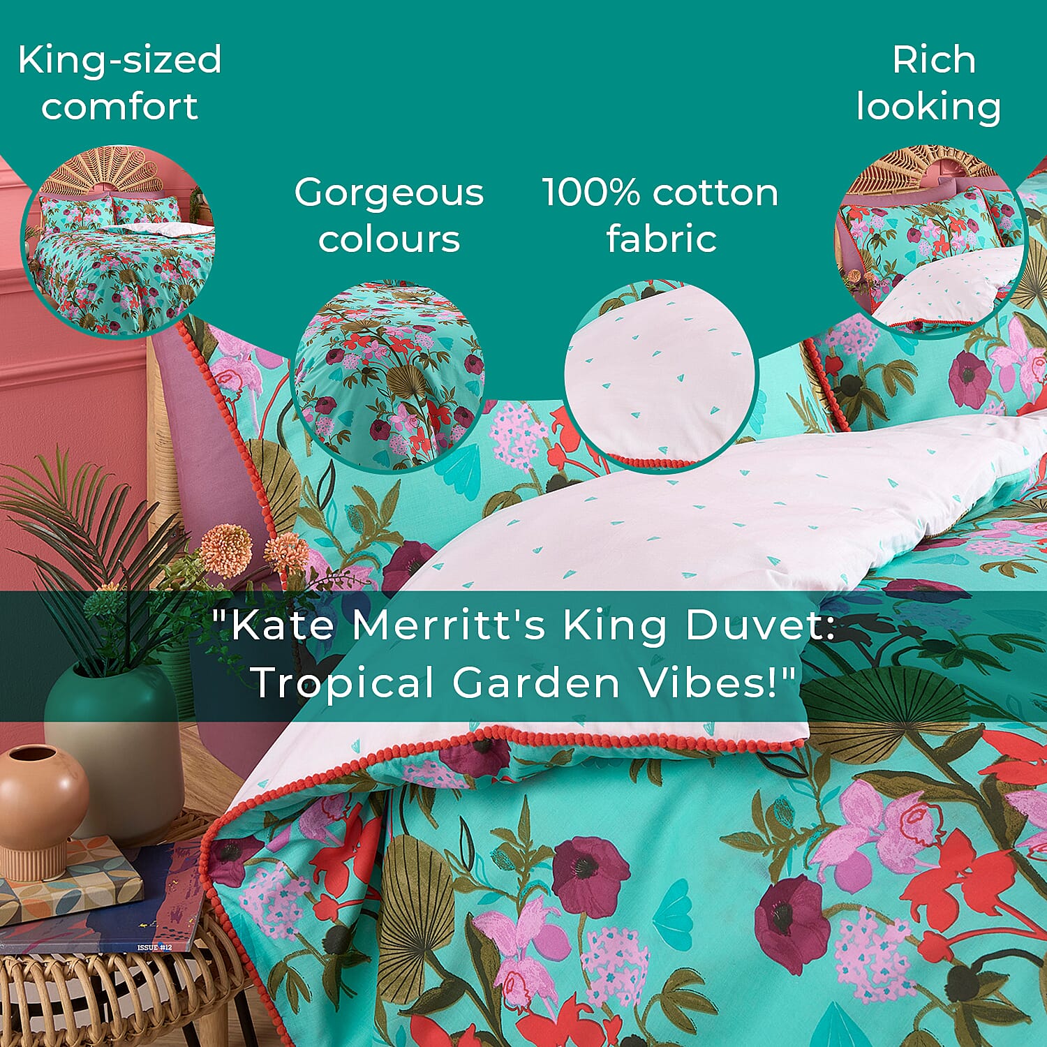 Kate Merritt Tropical Garden Cotton Duvet Cover Sets King - Green & Multi