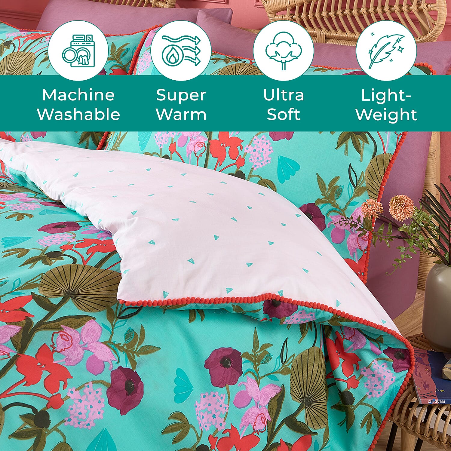 Kate Merritt Tropical Garden Cotton Duvet Cover Sets King - Green & Multi