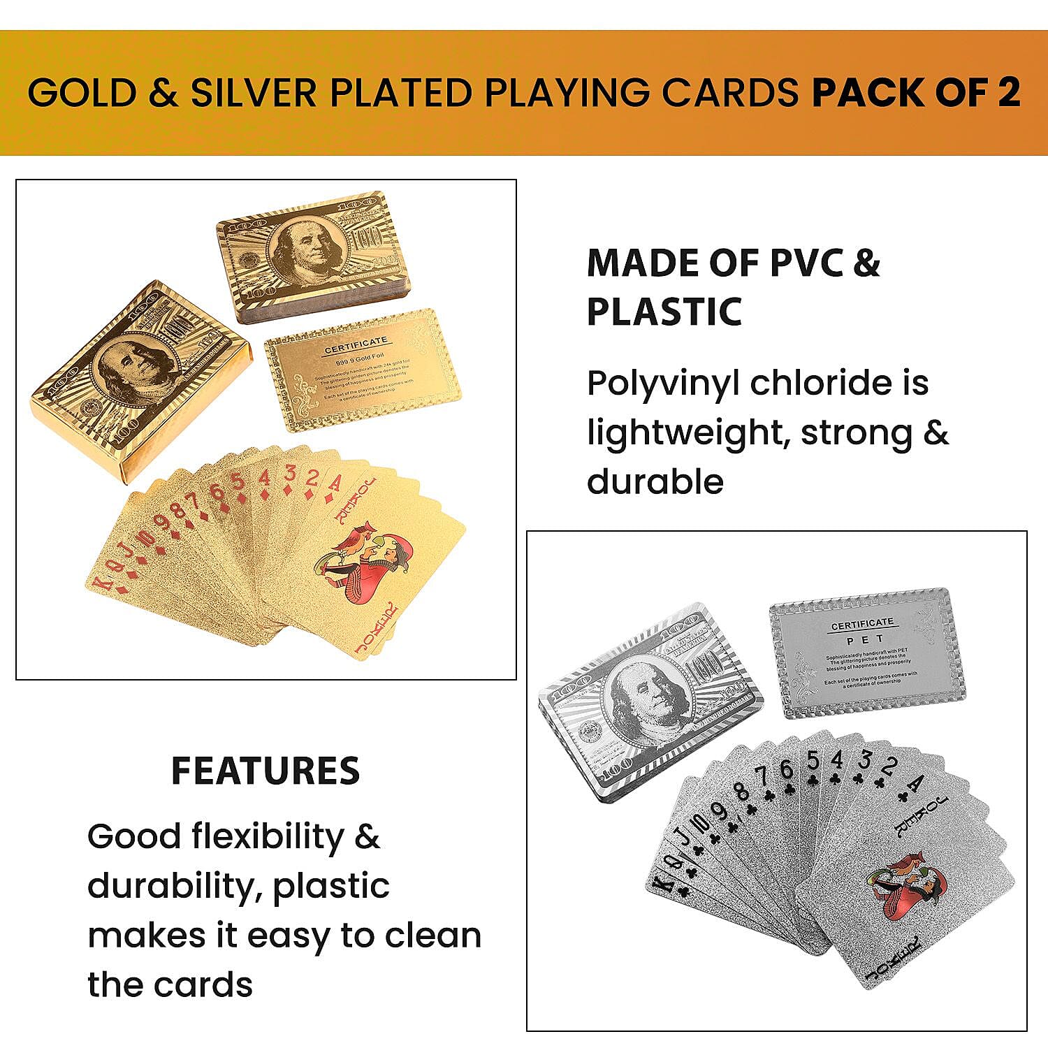 Doorbuster - Pack of 2 Gold and Silver Plated Playing Cards