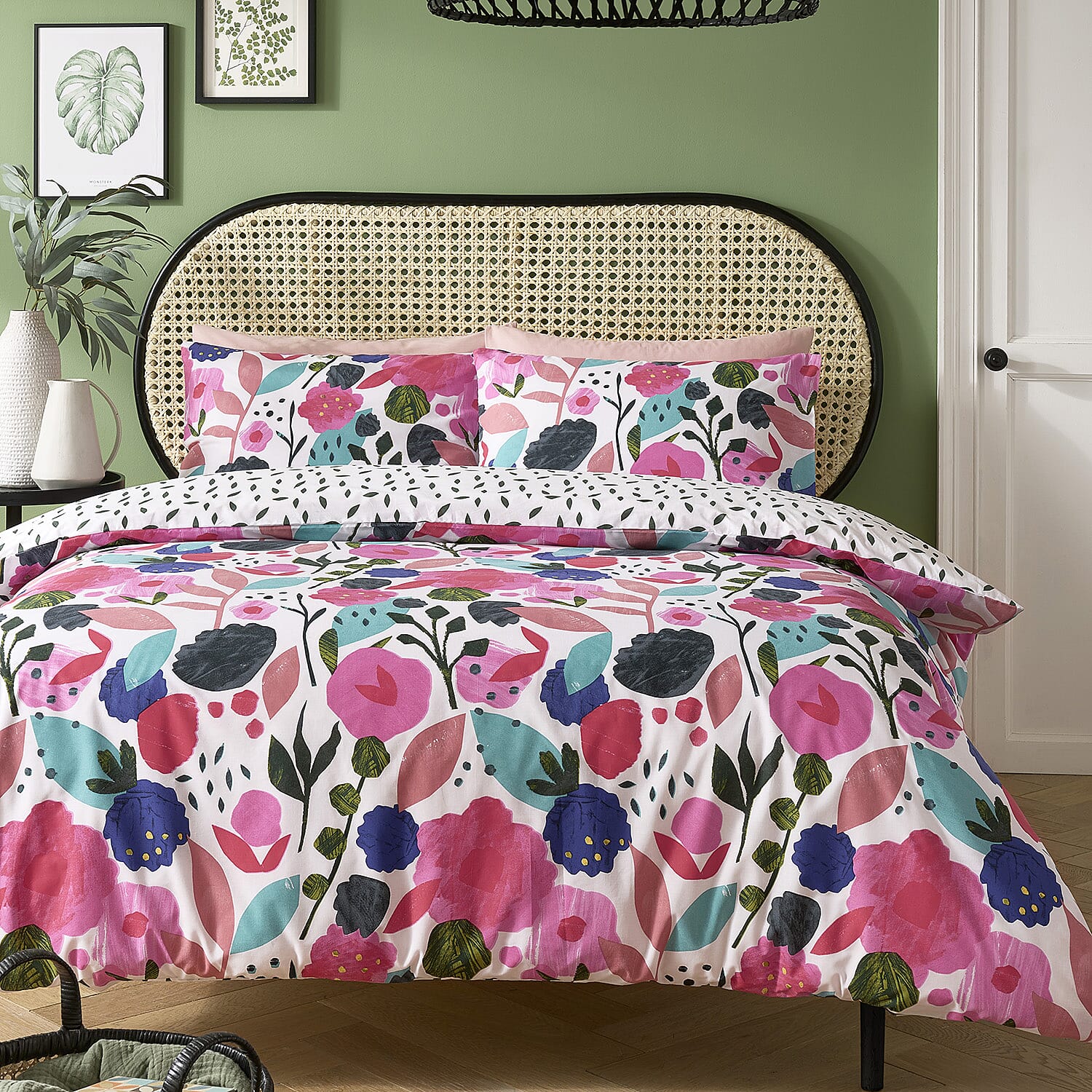 Kate Merritt Tropical Garden Cotton Duvet Cover Sets King - Green & Multi