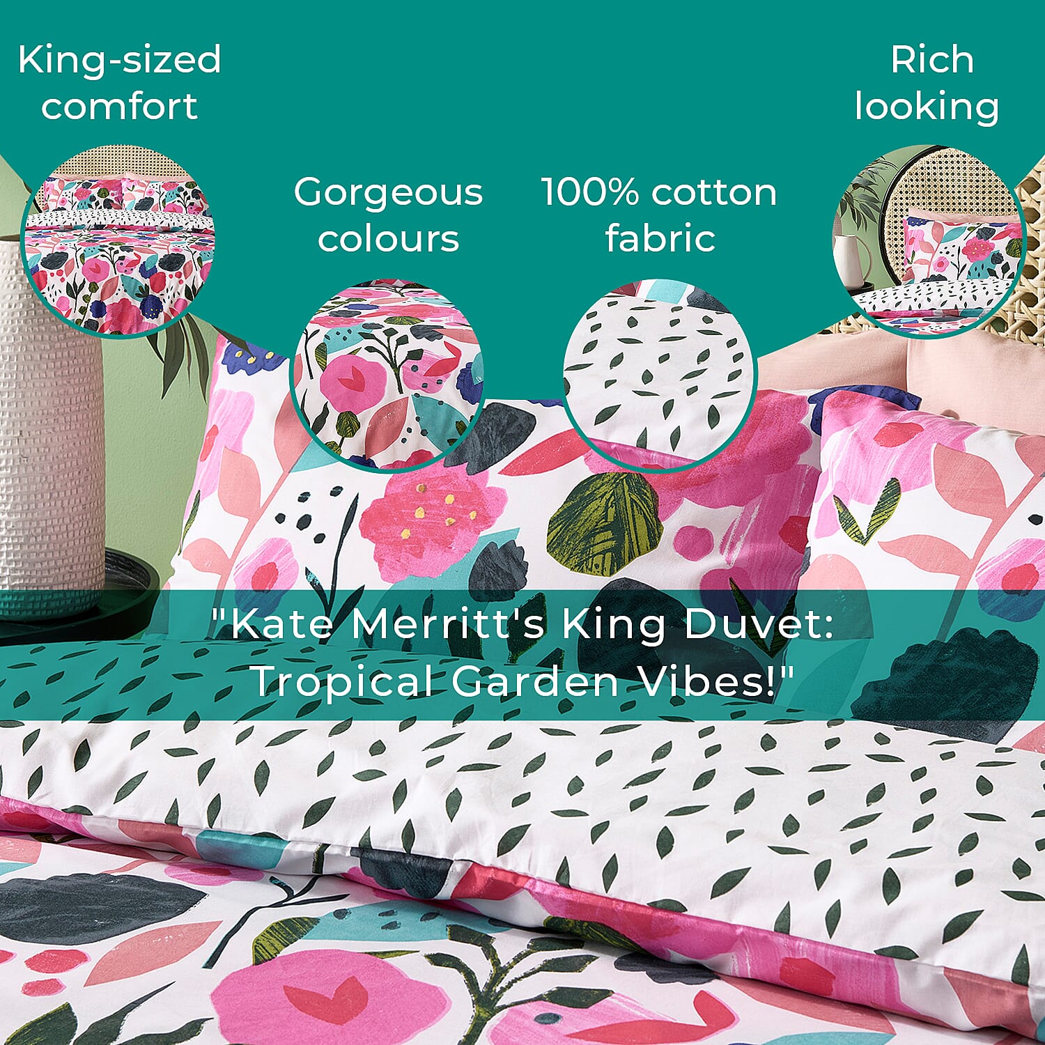 Kate Merritt Tropical Garden Cotton Duvet Cover Sets King - Green & Multi