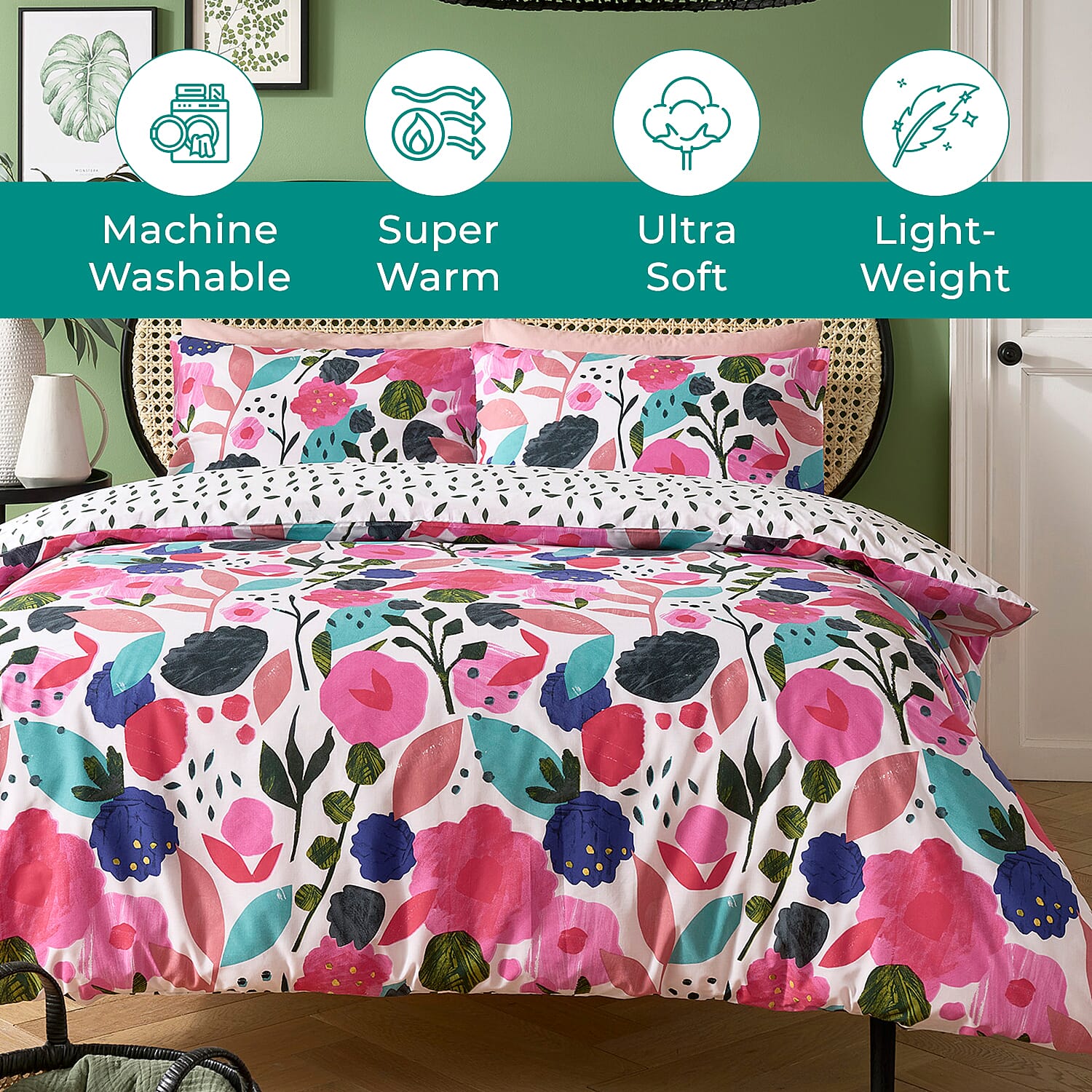 Kate Merritt Tropical Garden Cotton Duvet Cover Sets King - Green & Multi