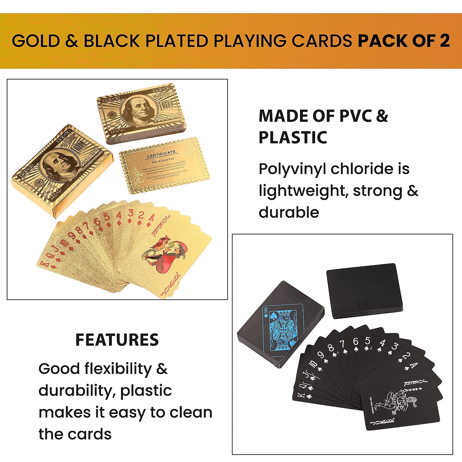 Pack of 2 Gold and Black Playing Cards