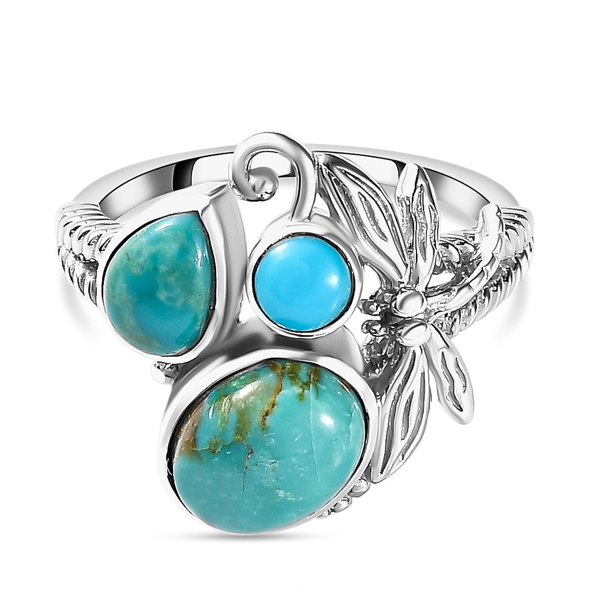 Sierra Nevada Turquoise and Arizona Sleeping Beauty Turquoise Ring in Platinum Overlay Sterling Silver 3.068 Ct.